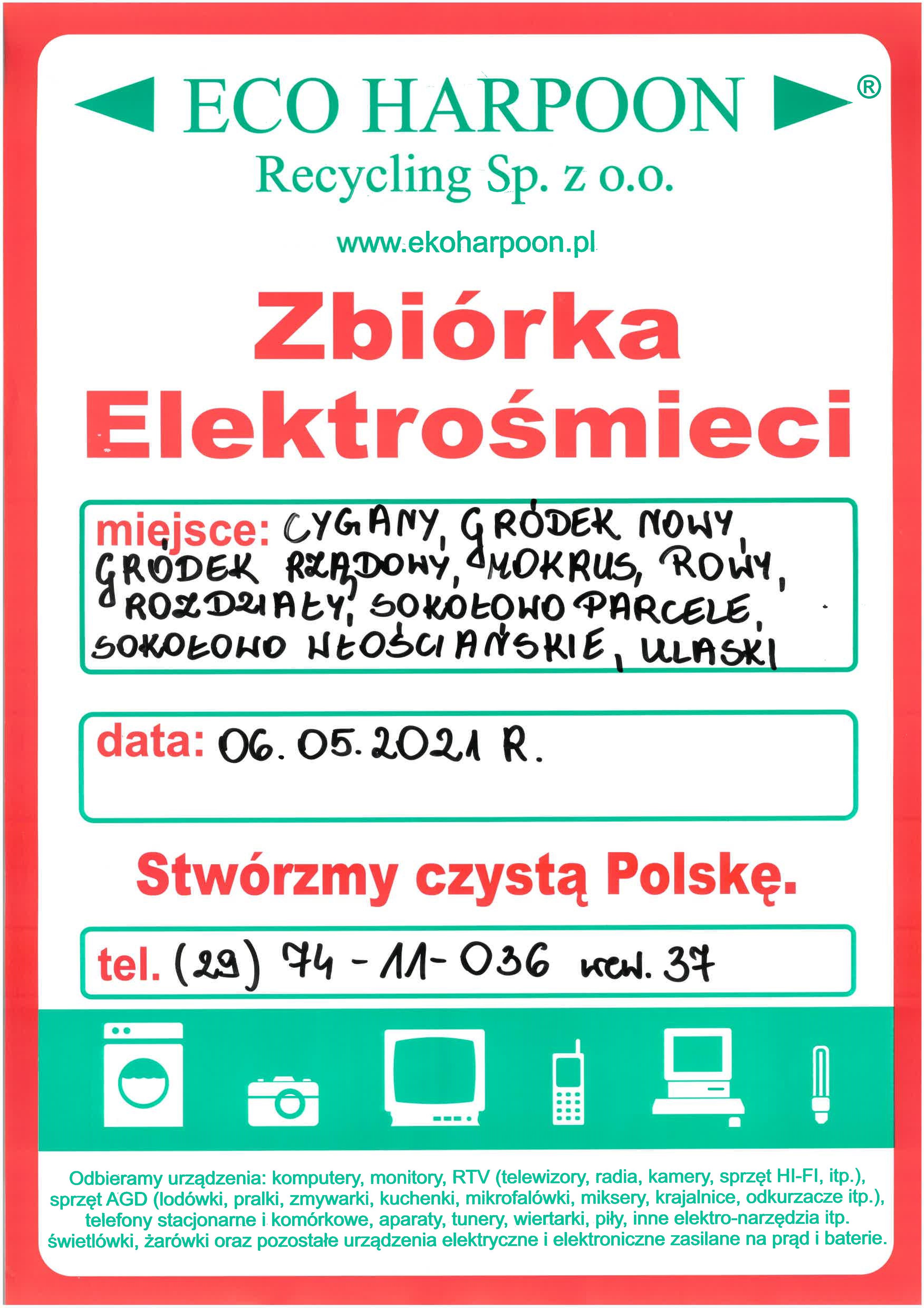 Zbiórka elektrośmieci z&nbsp;podziałem na dni i&nbsp;miejscowości