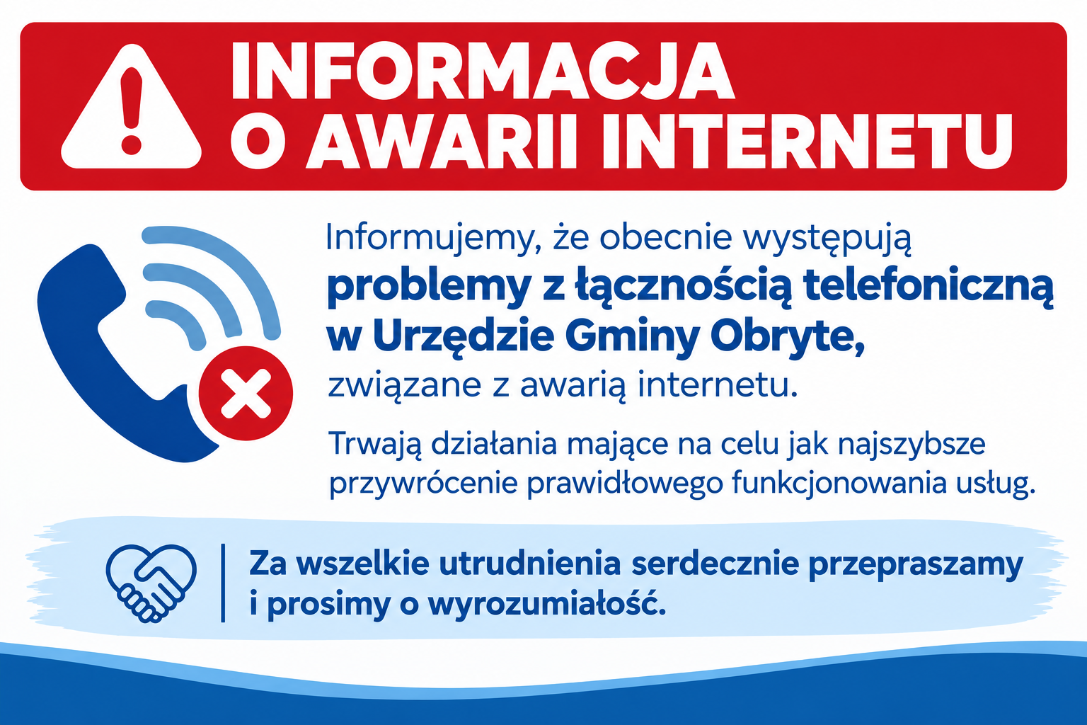 Informacja o awarii internetu